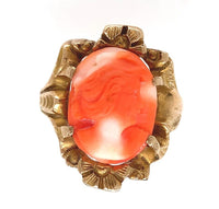 10k Yellow Gold Victorian Genuine Natural Coral Cameo Ring Size 6.5 (#J6299)