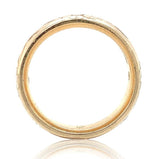 14k Gold Hand Engraved Wide Genuine Natural Diamond Wedding Band Size 6.5 #J6916