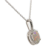 Platinum Australian Genuine Natural Opal and Diamond Pendant with Chain (#J7523)