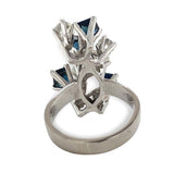 18k White Gold Genuine Natural Sapphire Diamond Modernist Handmade Ring (#J7081)