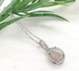 Platinum Australian Genuine Natural Opal and Diamond Pendant with Chain (#J7523)