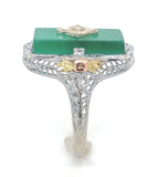 10k Gold Filigree Ring w/ Green Genuine Natural Onyx and Diamond Accent (#J6597)