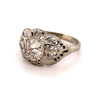 18k White Gold Filigree Art Deco .60ct Genuine Natural Diamond Ring (#J4895)