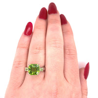 10k White Gold 4.58ct Asscher Cut Genuine Natural Peridot Ring Jewelry (#J5773)