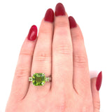 10k White Gold 4.58ct Asscher Cut Genuine Natural Peridot Ring Jewelry (#J5773)