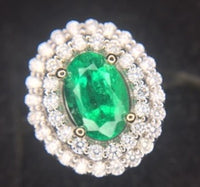 14k White Gold Genuine Natural Emerald Ring with Double Diamond Halo (#J3875)