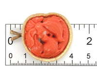 14k Yellow Gold Carved Birds Genuine Natural Coral Pin Brooch Pendant (#J7340)