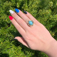 8k Yellow Gold Handwrought Genuine Natural Turquoise Ring Size 6.25 (#J6623)