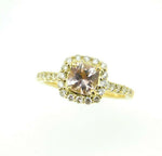 14k Gold Peach Cushion Genuine Natural Morganite and Diamond Ring (#J5056)