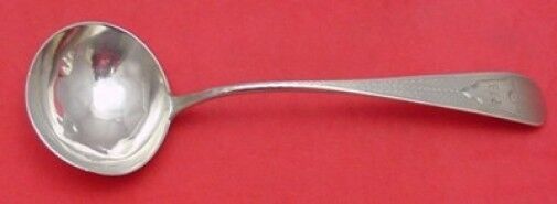 Bailey and Co Coin Silver Gravy Ladle Engine Turned Bright-Cut 8"