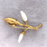 14k Yellow Gold Freshwater River Pearl Magnolia Branch Pin (#J5574)