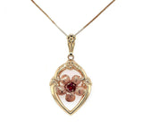 10k Rose Gold Genuine Natural Ruby Flower Pendant (#J5579)