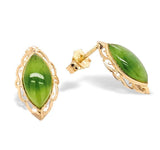 A Pair of 14k Yellow Gold Marquise Jade Stud Earrings Jewelry (#J6964)
