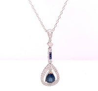 18k White Gold 1.30ct Genuine Natural Sapphire and Diamond Pendant (#4813)