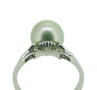 Art Deco 18k Gold 9mm Tahitian Grey Pearl Ring w/ Lab-Created Sapphires (#J4577)