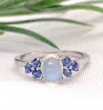 Platinum 1.13 Carat Genuine Natural Moonstone and Blue Sapphire Ring (#J7170)