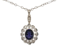 14k White Gold Genuine Natural Diamond Deco Style Pendant with Chain (#J7301)
