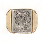 10k Yellow Gold Ring with Silver Warrior Intaglio Men's Size 9.75 (#J6632)