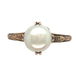 14k Rosey Yellow Gold 7mm Cultured Pearl Ring All Hand Engraved Size 8.25 #J6903