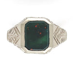 14k Gold Men's Genuine Natural Bloodstone Ring Hand Engraved Size 5.5 (#J6614)