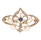 Victorian 10k Rose Gold Watch Pin with Pearls and Blue Paste Stones (#J7545)