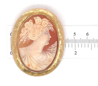 10k Gold Shell Cameo Pin Pendant Large Size 2" Hand Engraved Frame (#J6887)