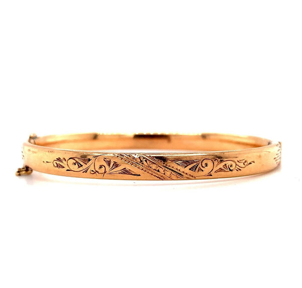 14k Yellow Gold Hand Engraved Baby Bangle Bracelet Jewelry (#J5721)