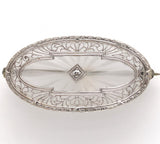 14k Gold Genuine Natural Rock Crystal Quartz and Diamond Filigree Pin (#J6205)