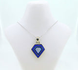 14k White Gold Genuine Natural Opal and Lapis Intarsia Pendant (#J4208)