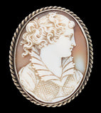 Sterling Genuine Natural Shell Cameo Pin Pendant Very Detailed Carving (#J6894)