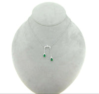 18k White Gold Double Drop Genuine Natural Emerald and Diamond Necklace (#J4715)