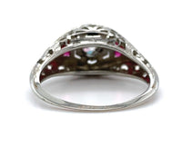 18k Gold Filigree .30ct Diamond Ring with Synthetic Lab-Created Rubies (#J5826)