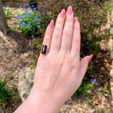 10k Yellow Gold Faceted Genuine Natural Black Onyx Ring with Diamond (#J7242)