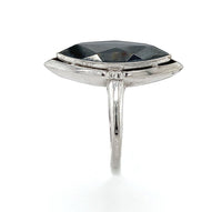 10k White Gold Marquise Navette Genuine Natural Hematite Ring Size 6.25 (#J6286)