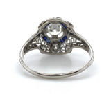 Art Deco Platinum .62ct Diamond Ring Jewelry w/ Lab-Created Sapphires GIA #J5929