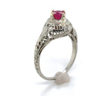 Art Deco 14k Gold Filigree Ring with .66ct Round Genuine Natural Ruby (#J6401)