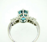 14k White Gold Large Teal Blue Genuine Natural Zircon and Diamond Ring (#J5047)