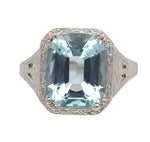 14k White Gold Filigree 3.12 Carat Genuine Natural Aquamarine Ring (#J7158)