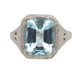 14k White Gold Filigree 3.12 Carat Genuine Natural Aquamarine Ring (#J7158)