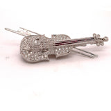 18k White Gold Genuine Natural Diamond and Ruby Violin Viola Brooch Pin (#J4846)