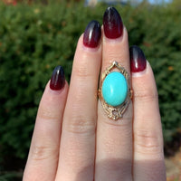 10k Yellow Gold 6.89 Carat Campito Genuine Natural Turquoise Ring  (#J6413)
