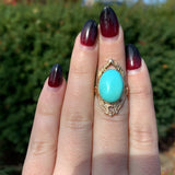 10k Yellow Gold 6.89 Carat Campito Genuine Natural Turquoise Ring  (#J6413)