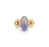 14k Yellow Gold Art Nouveau 3 Carat Genuine Natural Black Opal Ring (#J5332)