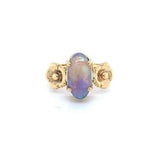 14k Yellow Gold Art Nouveau 3 Carat Genuine Natural Black Opal Ring (#J5332)