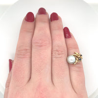 14k Yellow Gold Blue Akoya Pearl Ring with Sapphires Size 3 Jewelry (#J6097)