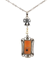 14k White Gold Art Deco Cameo Filigree Pendant Jewelry (#J5391)