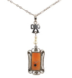 14k White Gold Art Deco Cameo Filigree Pendant Jewelry (#J5391)
