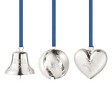 2021 Georg Jensen Christmas Holiday Ornament Set 3pc Bell, Ball Heart Silver NOS