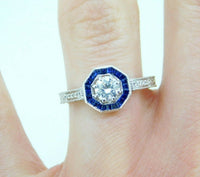 14k White Gold 1/2ct Genuine Natural Diamond Ring with Sapphire Halo (#J4626)