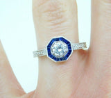 14k White Gold 1/2ct Genuine Natural Diamond Ring with Sapphire Halo (#J4626)
